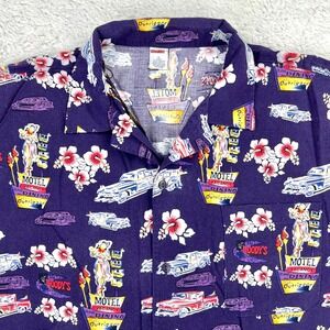 Crageous Hawaiian Shirt Motel Cars Print Vacation Short Sleeve‎ Mens L